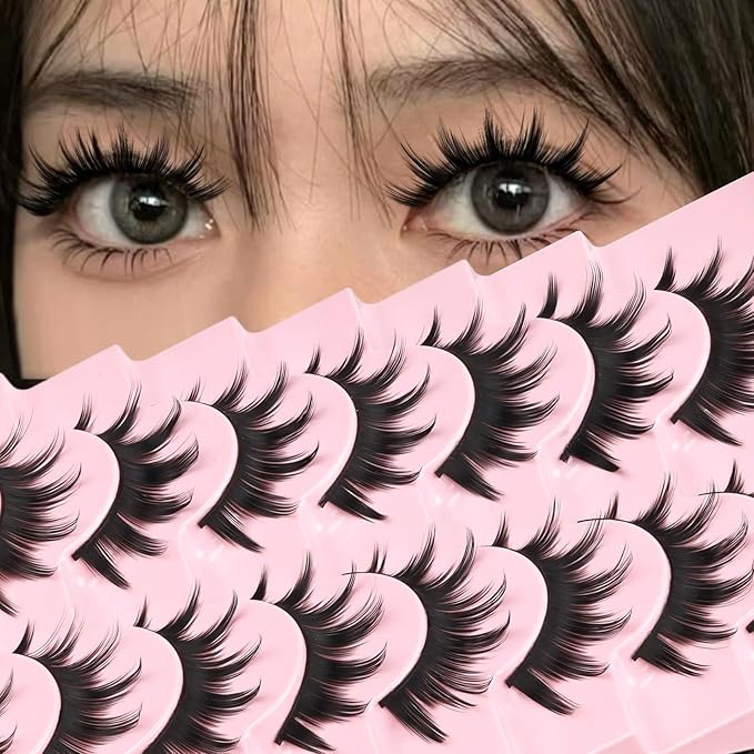 Veleasha Lashes Doll Eyed Spiky Manga Eyelashes Natural False Eyelashes Cospaly Strip Lashes 8D Effect Korean Japanese Asian Fake Eyelash Bambi Lash with Cotton Band 8 Pairs Pack (Bushy)
