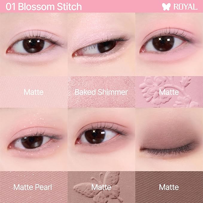 CLIO Muse Master Eyeshadow Palette, Korean Royal Heritage Edition, Soft Pink 6-Color Eyeshadow Palette with Matte Satin Shimmer, Blendable Baked Cream Powder Formula (01 BLOSSOM STITCH)