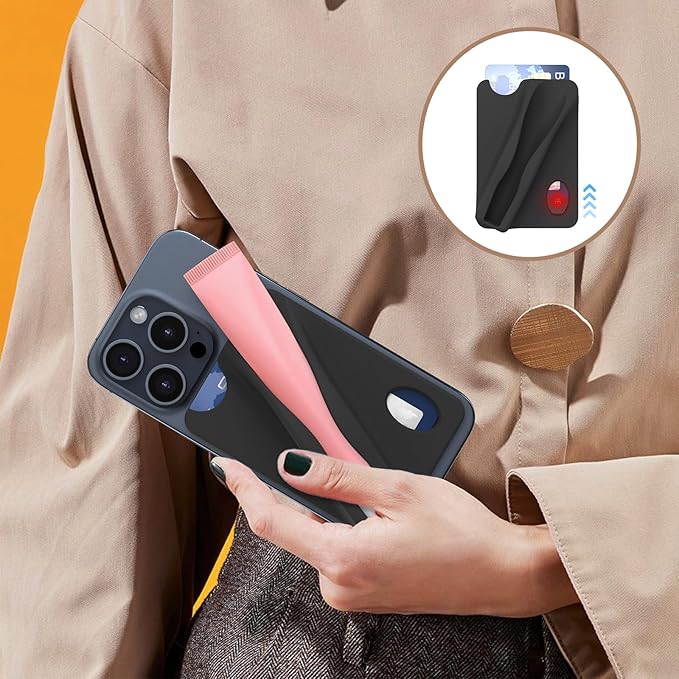 DOB SECHS Large Silicone Lip Holder with Card Holder Compatible with Summer Fridays, Tower 28, Laneige Lipstick Lip Glaze Phone Case Back Stick On Holder for iPhone and Android Smartphones, Black