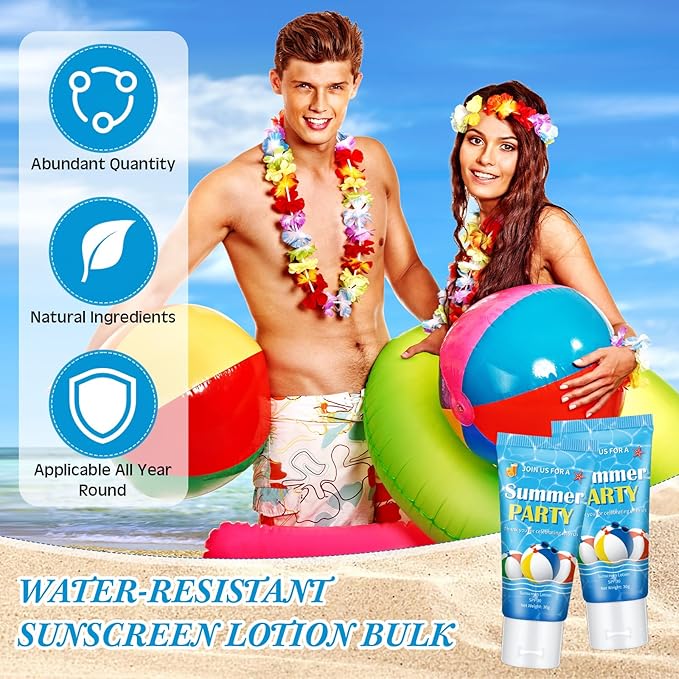 12 Pcs Mini Sunscreen Bulk for Summer Travel Size Spf 30 Water Resistant Sunscreen Lotion Bulk for Thank You Gifts Hawaiian Wedding Bridal Party Favors for Pool Wedding(Summer Party)