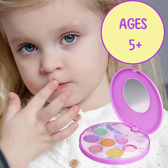 Girl Glitter Lip Balm Compact - Fruit Flavored Gloss Safe Non-Toxic Set Girls Gift, Kids Makeup Favor, Travel Size Cosmetic Assortment