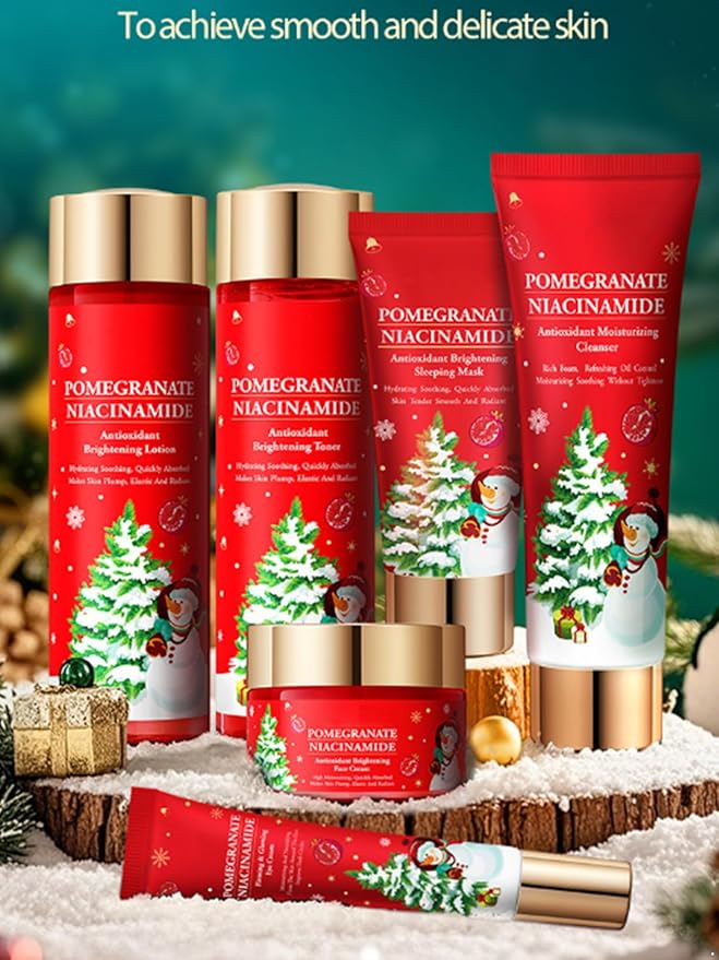TiaoBug Seasonal Skincare Gift Box for Women and Men Includes Nourishing Toner Moisturizing Lotion and Revitalizing Eye Cream Pomegranate One Size