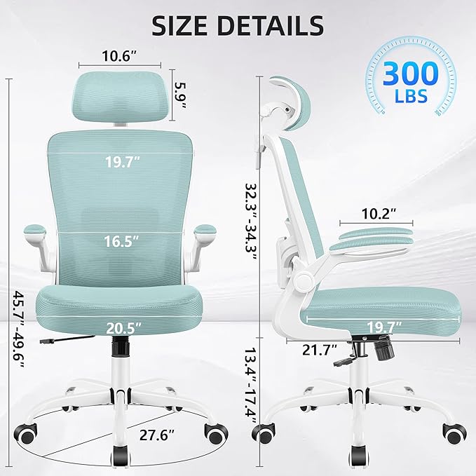 FelixKing Office Chair, Desk Chair with Adjustable Lumbar Support, Ergonomic Computer Chair with High Back and Armrest, Adjustable Height Gaming Chair Home Office Swivel Chair(Light Blue)