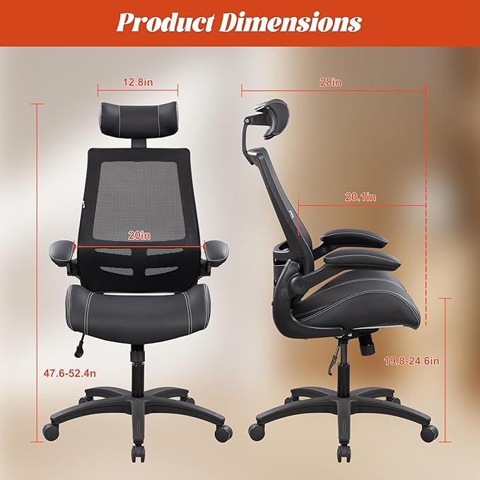 BOLISS Microleather 400lbs Office Chair High-Back Ergonomic Desk Chair with Extra-Thick High-Density Foam Seat, Adjustable Headrest, 90° Flip-Up Arms, and Rocking Tilt for Home & Office
