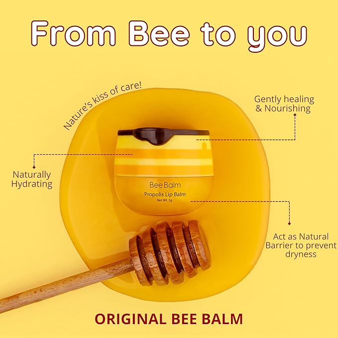 Original My Bee Balm Lip Balm – Propolis Hydrating Balm – Honey Pot for Dry, Chapped & Cracked Lips – Deeply Moisturizes & Hydrates Lips with Organic Beeswax & Vitamin E