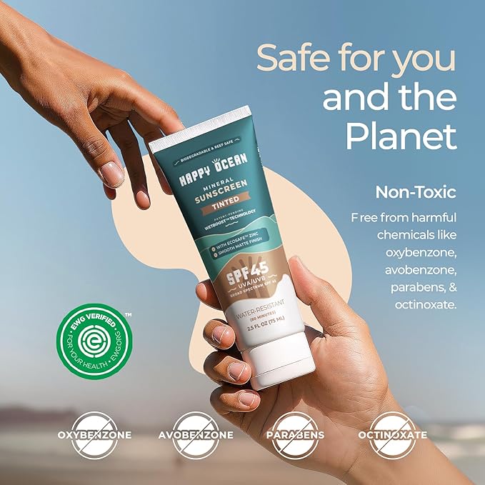 SPF 45 Mineral Sunscreen with Non-Nano Zinc Oxide for Face and Body - 2.5 Fl oz, Non-Greasy, Reef Safe Biodegradable Sunscreen, Travel Size, Water Resistant - Tint