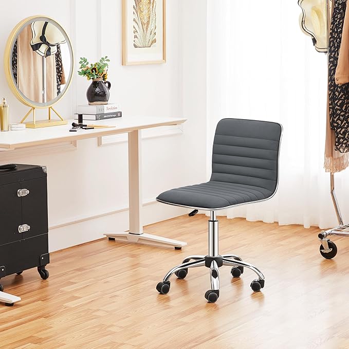 Yaheetech Velvet Low Back Armless Ribbed Office Chair Height Adjustable Swivel Task Chair Dark Gray