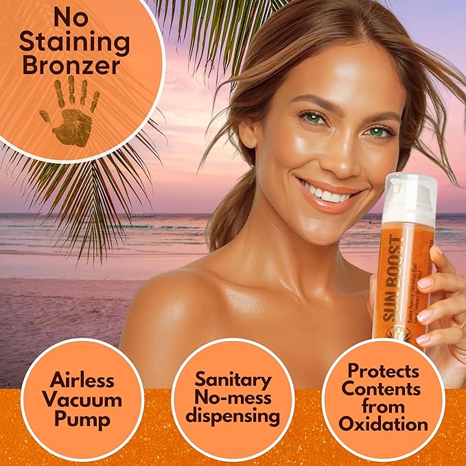 Sun Boost Dark Tanning Accelerator Gel with Gold Mineral Shimmer Dust for Indoor Tanning Bed or Outdoor Solar Use, Aloe Based Hydrating Viral Formula, 5 fl oz