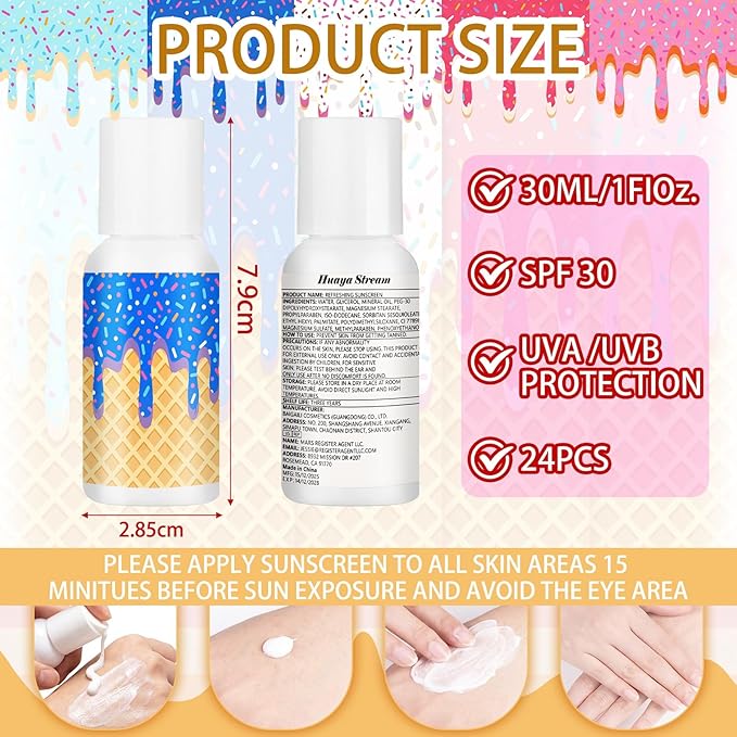24 Pcs Ice Cream Drip Baseball Gifts Party Favors Travel Size Mini Sunscreen Bulk SPF 30+ Small Sunscreen Summer Outdoor for Sports Team Gifts Birthday Party Favors, 1 Fl. oz