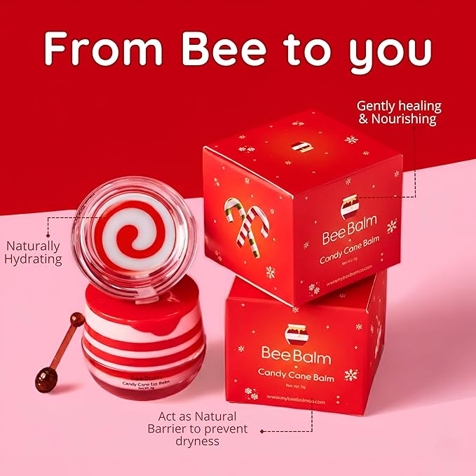 Original My Bee Balm Lip Balm - Candy Cane Hydrating Balm Honey Pot for Dry, Chapped & Cracked Lips with Propolis, Honey & Vitamin E - Soften, Smooth & Reduce Lip Lines