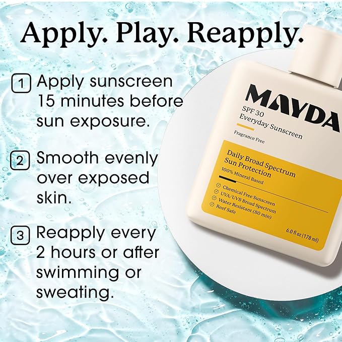 MAYDAY SPF 30 Everyday Sunscreen – Chemical-Free, Fragrance-Free, Water-Resistant Broad Spectrum Protection for Face & Body – Suitable for All Skin Types – 6 oz (178ml)
