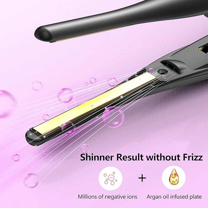 Small Flat Irons for Short Hair, 5s Ultra Fast Heat Up Pencil Flat Iron, Negative Ions Mini Flat Iron for Edges, 3/10'' Travel Mini Hair Straightener with Digital Temp Control, Easy to Use