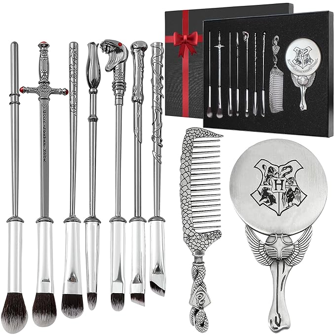 Pottter Makeup Brushes Harrry Gifts Comb Mirror with Gift Box for Eyeshadow Eyebrows Eyeliner Lips Concealer Contouring Highlighter Blending Wizard Wand Makeup Brushes Set