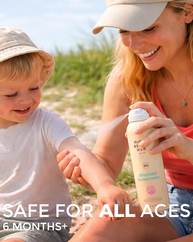 Miami Beach Bum SPF 50 Sunscreen Spray - 6 fl oz Reef Safe Water Resistant Sunscreen Blocked Mineral BOV Spray with Algae, Aloe & Antioxidants - Non Aerosol, Hawaii Reef Compliant, Petroleum Free