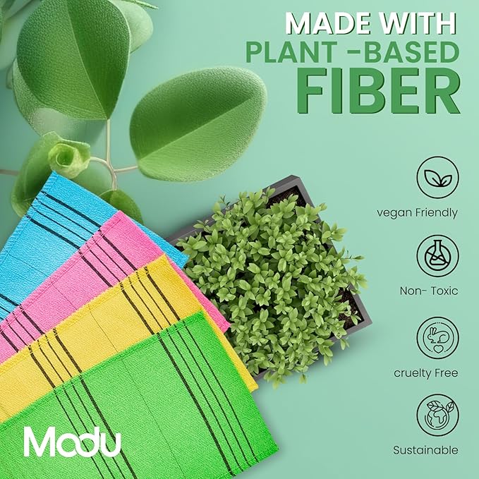 Modu Korean Exfoliating Mitts Large 5PCS (Green) – Exfoliating Gloves Body Scrubber Italy Towel Washcloth for Korean Spa at Home, Dead Skin Remover, 100% Vegan Viscose