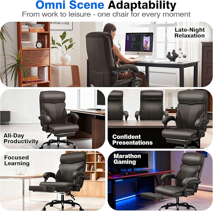 AreShark Office Chair - Ergonomic Comfortable High Back Computer Desk Chair with Foot Rest - Executive Breathable Swivel Rolling Reclining Leather Chair with Lumbar Support for Home Gaming Relaxing