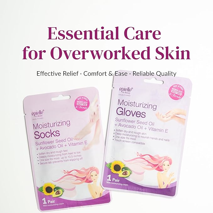 Epielle Moisturizing Hand Mask 6 Pairs, Soften with Sunflower Seed Oil & Vitamin E, Deep Moisturizing Gloves for Dry, Cracked Hands, Self Care Gifts for Women, Spa Kit, Easter Basket Stuffers