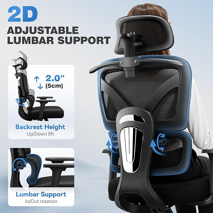Ergonomic Office Chair, High Back Mesh Desk Chairs Comfy with Adjustable Lumbar Support, Home Computer Gaming Chair with 3D Headrest for Long Hours, 2 Pack