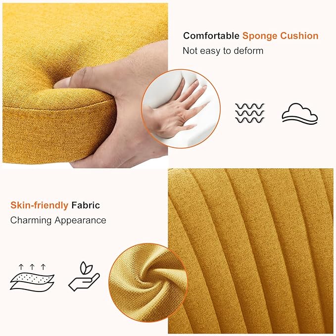 Sweetcrispy Armless Vanity Chair, Cute Comfy Home Office Desk Chair with Wheels, Modern Upholstered Task Computer Seat for Bedroom, Study, Makeup Vanity, Height Adjustable & Swivel, Yellow
