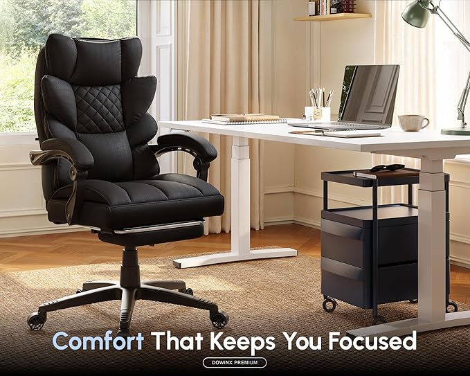Dowinx Big and Tall Office Chair with Pocket Spring Cushion,High Back Computer Gaming Chairs with Linkage Armrests,Executive Desk Chairs with Footrest,Fabric-Black