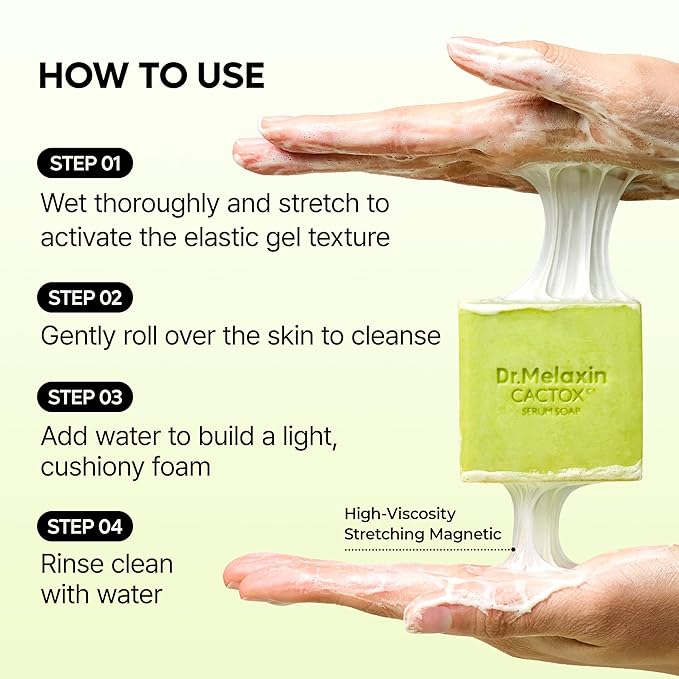 Dr.Melaxin Cactox Pore Relief Serum Soap – Deep Cleansing Hydrating Facial Bar with Cactus Extract, Panthenol & Hyaluronic Acid, Elastic Foam Face Cleanser for Sensitive Skin