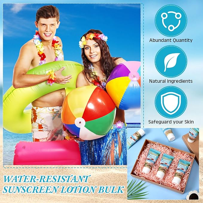 48 Pcs Mini Sunscreen Bulk for Summer Party Wedding SPF 30 Water Resistant Sunscreen Lotion Bulk 1oz Travel Size for Thank You Gifts Wedding Party Supplies (Beach)