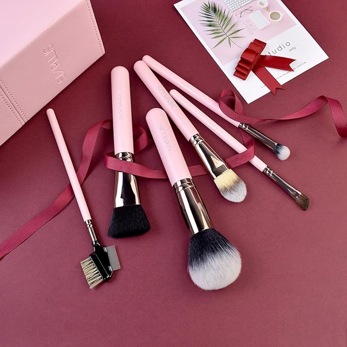 SIXPLUS Travel Makeup Brushes with Case, 15 Pcs Pink Makeup Brush Set Professional for Foundation Powder Concealer Eyeshadow Blush, Covers, Best Make Up Brush Kit Gift for Women Girlfriend Mom