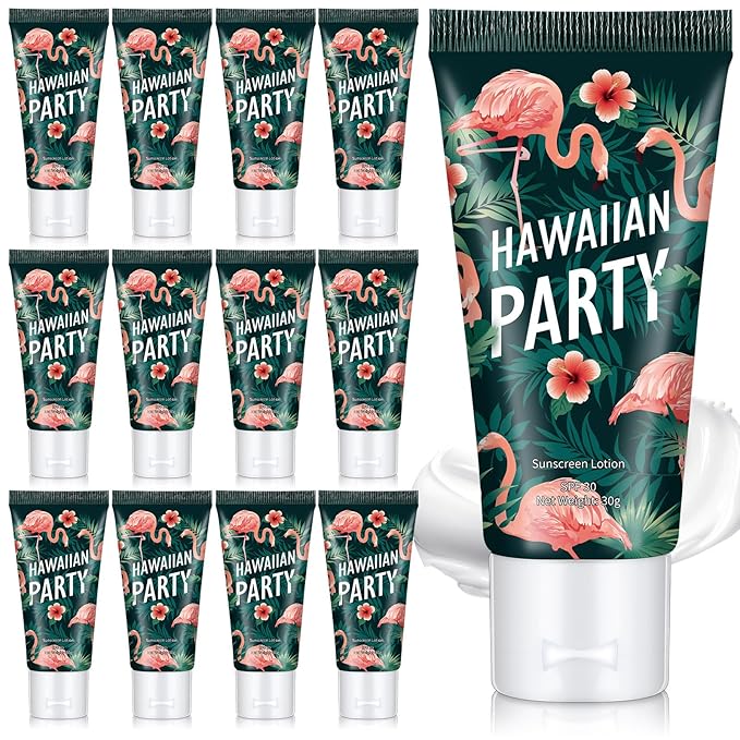 12 Pcs Mini Sunscreen Bulk for Summer Travel Size Spf 30 Water Resistant Sunscreen Lotion Bulk for Thank You Gifts Hawaiian Wedding Bridal Party Favors for Pool Wedding(Flamingo)
