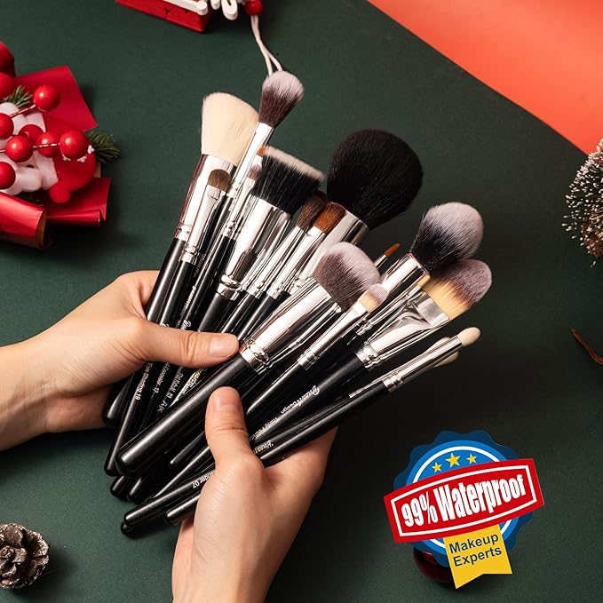 Bueart Design 19Pcs Professional Makeup Brush Set with Holder Case,Premium Synthetic Hair Brushes for Foundation, Blush,Powder,Bronzer,Cream,Concealer,Eye shadow,Contour for Make up