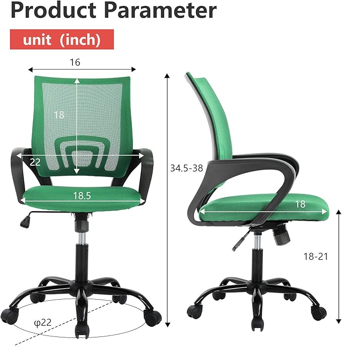PayLessHere Office Computer Chair Ergonomic Cheap Desk Chair Adjustable Comfortable Mid Back Task Rolling Swivel with Lumbar Support for Home Office (Pack of 2, Green)