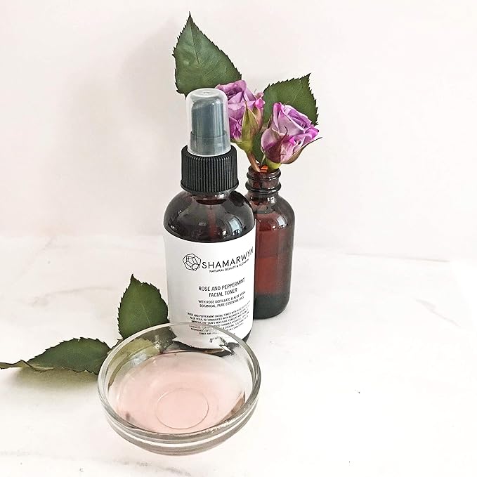 shamarwyn Rose & Peppermint Facial Toner Natural-Organic Brightening with Aloe Vera & Rose Distillate 4oz
