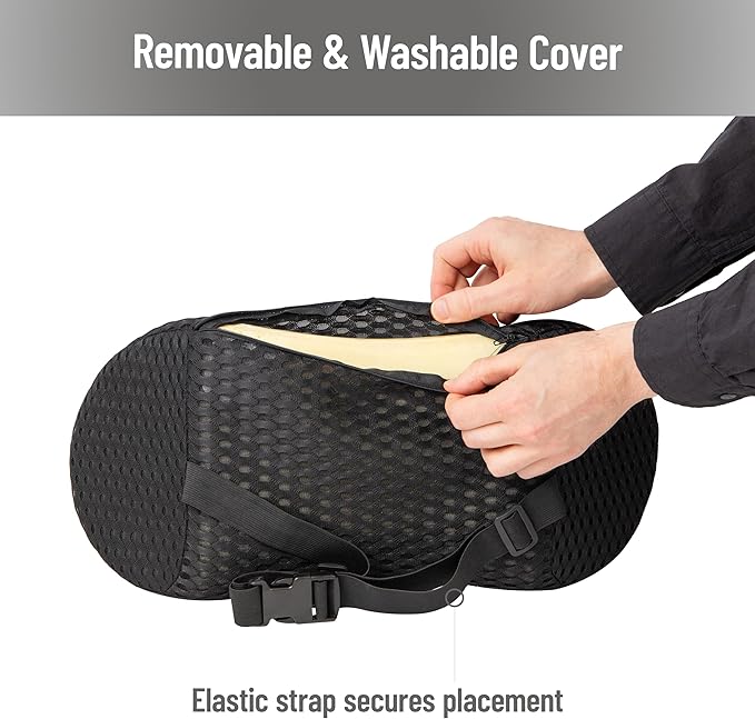 Mind Reader Lumbar Support Pillow with Air-Cloud Technology, Memory Foam Cushion for Back, Waist & Hip Pain Relief, Breathable Cover, Black