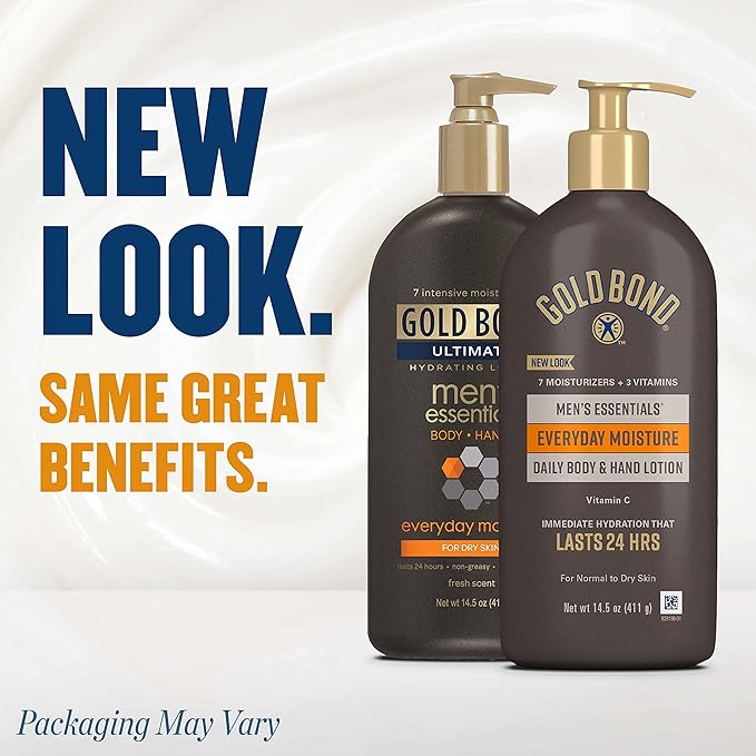 Gold Bond Ultimate Men's Essentials Hydrating Lotion, 14.5 oz., Everyday Moisture for Dry Skin, (Pack of 2)
