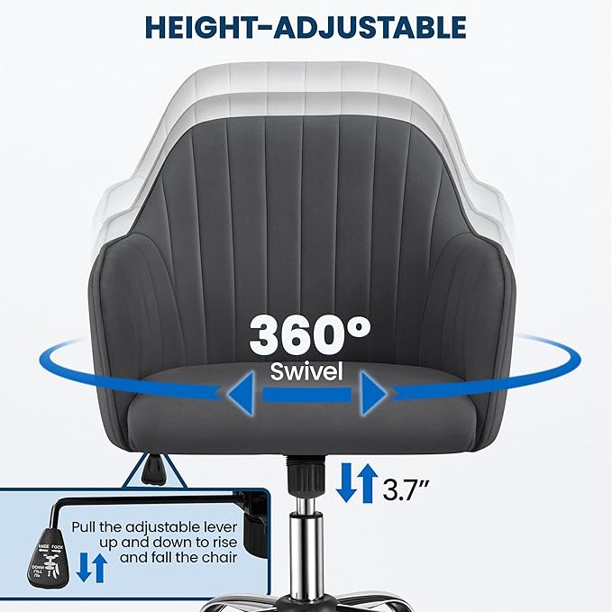 Yaheetech Modern Office Desk Chair Vanity Chair Comfy Upholstered Swivel Rolling Computer Armchair for Makeup Room Living Room Bedroom Dark Gray
