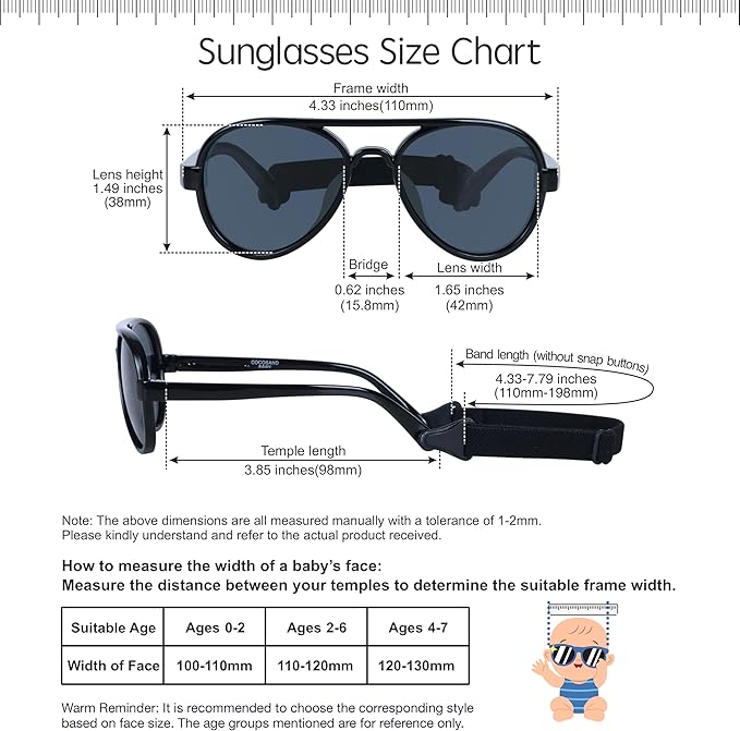 COCOSAND Baby Boys Girls Aviator Sunglasses with Strap Polarized Flexible Retro Pilot for Infants Toddler Age 0-24 Months