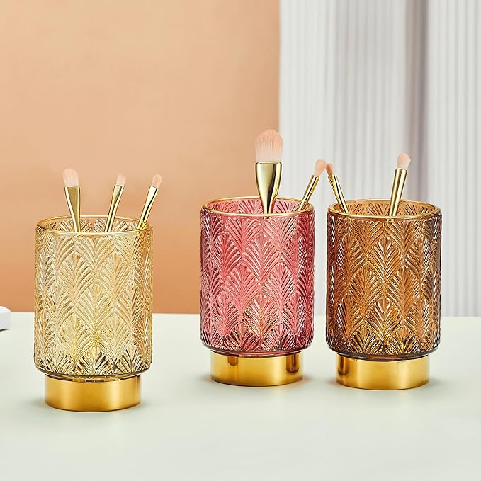 Makeup Brush Holder Organizer,Toothbrush Holders,Desk Pen Pencil Holder,Multifunctional Vintage Glass Brush Cup（A42-2-US）
