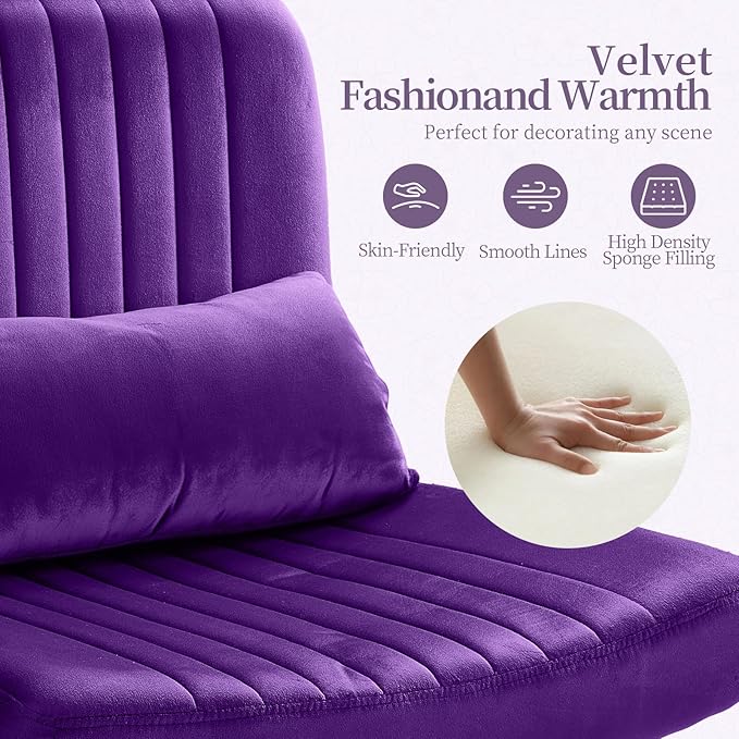 Warmiehomy Velvet Criss Cross Chair with Wheels, Cross Legged Office Chair, Comfy Desk Chair for Home Office, Ergonomic Computer Chair, Wide Seat Vanity Chair, Birthday Gift for Women, Purple