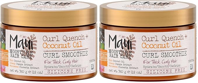 Maui Moisture Hydrating Curl Smoothie with Coconut Oil | For Tight Curls | Silicone-Free | Vegan | 12 oz Pack of 2