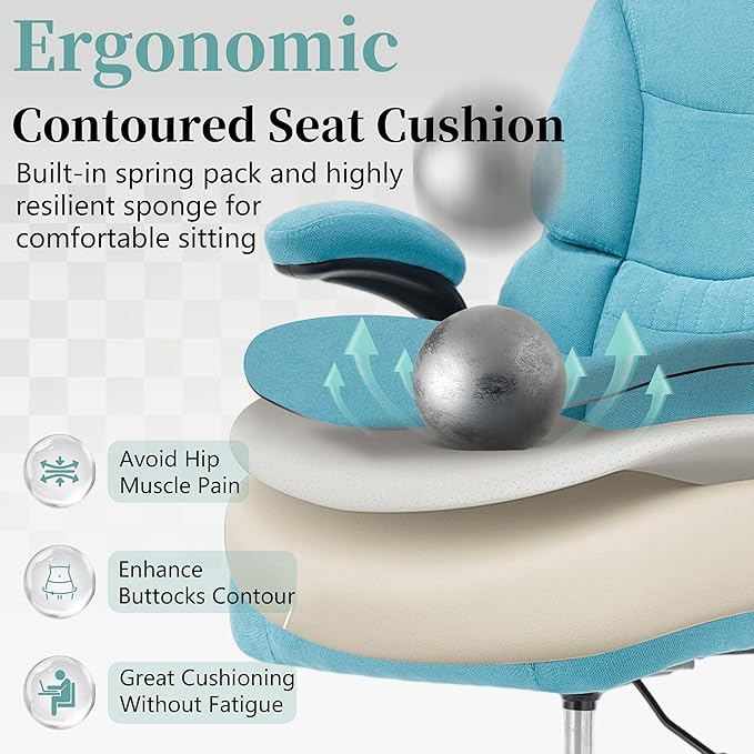 Ergonomic Drafting Chair, Tall Office Chair for Standing Desk, High Back Standing Desk Chair with Flip-Up Armrest, Adjustable Height & Foot Ring, Executive Fabric Extended Height Office Chairs, Blue