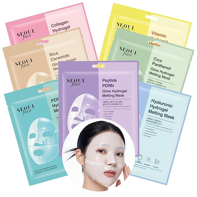 DERMAL Hydrogel Melting Mask Variety Pack 7 Sheets - Korean Overnight Face Mask Set with Collagen, Hyaluronic, PDRN, Vitamin, Rice Ceramide, Peptide, Cica - Glass Skin Jelly Gel K-Beauty Ritual