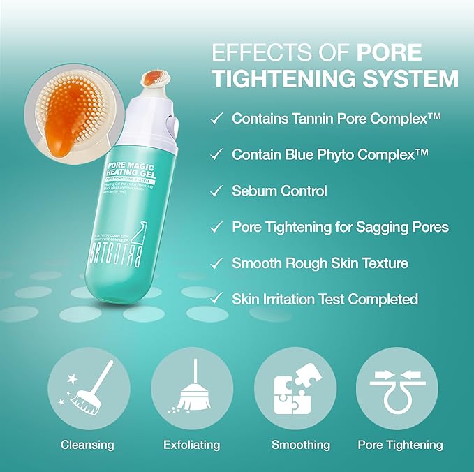 BRTC Pore Magic Heating Gel | Deep Pore Exfoliation and Tightening System | with Silicon Brush | Korean Skincare (35 g / 1.18 oz)