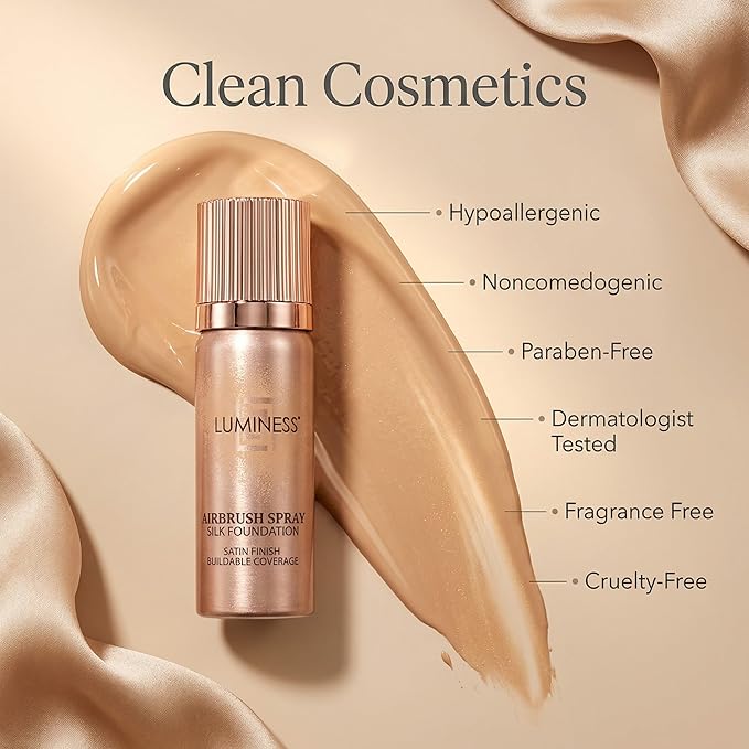 LUMINESS Silk Airbrush Spray Foundation 2-PC Kit - Foundation & Dual-Sided Angled Makeup Brush - Buildable Coverage, Anti-Aging Formula, Humidity Resistant, Hydrates & Moisturizes, Light Fair