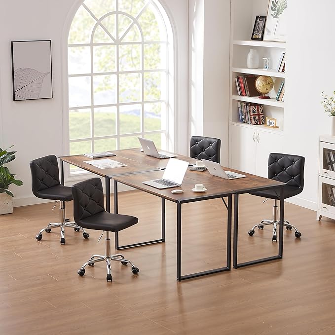 VECELO PU Leather Mid-Back Armless Vanity Chair Adjustable Height 360° Rolling Swivel for Home Office Work