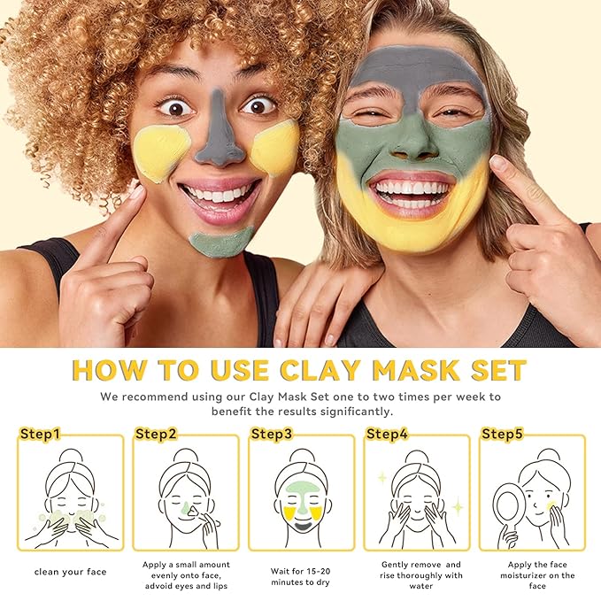 ANAI RUI 3 Pcs Face Mask Set - Turmeric Clay Mask - Green Tea Face Mask - Dead Sea Mud Mask for Oily Skin, Blackheads & Pores -Spa Gift Set Self Care for Women Teens 2.5 oz Each