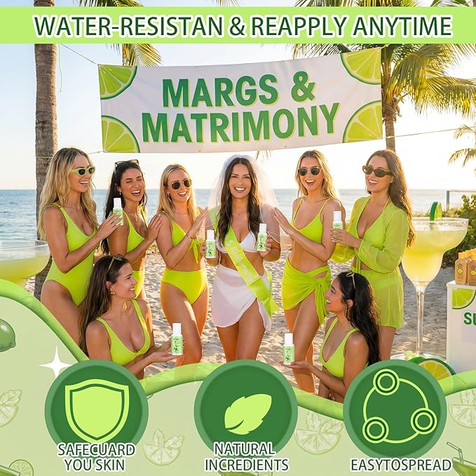 Demissle 20 Pcs Margs Matrimony Bachelorette Party Favors Summer Mini Sunscreen Travel Size Bulk 1 oz Spf 30 Margs and Matrimony Sunscreen Lotion for Mexican Bridal Shower Wedding Beach Party Favor