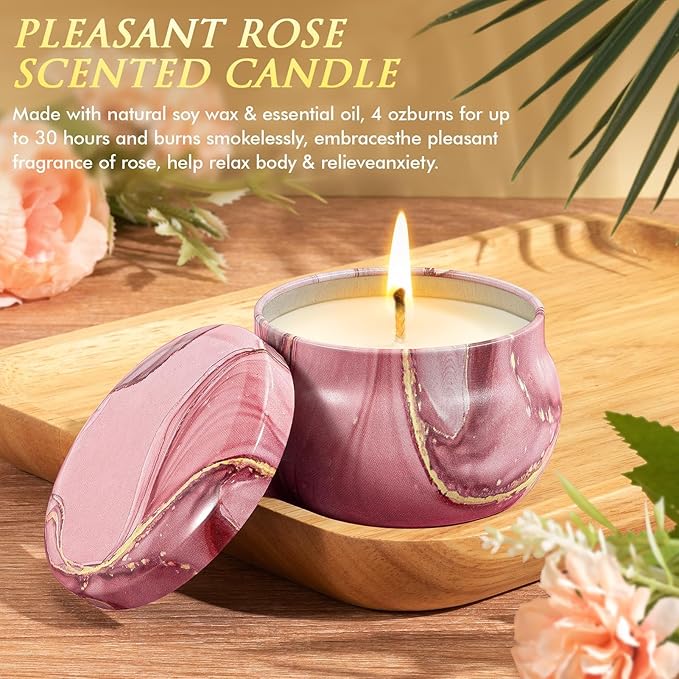 Birthday Gifts for Women Self Care Get Well Soon Gifts, Rose Relaxing Spa Bath Gift Basket Care Package w/ Flannel Blanket 40 OZ Tumbler, Mother's Day Gift for Mom Her Wife Girlfriend Grandma Sister