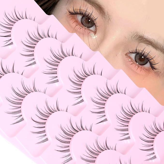 EYDEVRO Natural Look Anime Lashes with Clear Band - Moonlight - Ultra-thin Clear Band - Ideal for Various Occasions - Pair - Faux Mink - Adhesive Mount - Black