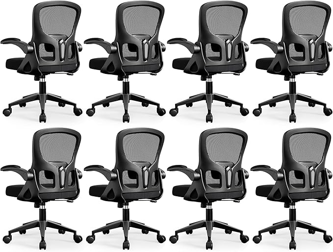 Office Chair Ergonomic Desk Chair, Adjustable Lumbar Support Rolling Swivel Comfy Chair with Space-Saving Flip Up Armrests,Mesh Gaming Chair for Business Work Office & Home, Black 8pcs