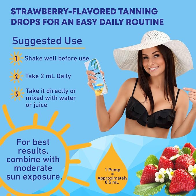 Sunless Tanning Drops to Drink - Drinkable Self Tan for Glow & Natural Radiant Skin Tone - Drinking Melanin Oral Liquid Tanner for Face Body Suitable for All Skin Types - Vegan Sugar Free