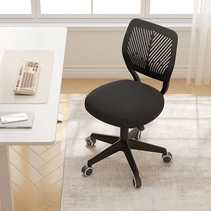 Small Desk Chair Armless Task Chair with Soft Padded Cushion Height Adjustable Swivel Rolling Comfortable Study Computer Chair for Kids Girls Boys Teens